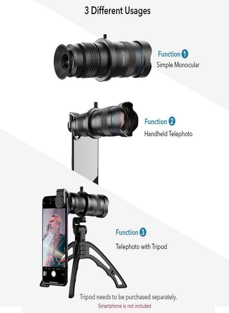 آبيكسل عدسة APEXEL APL-JS28X HD 28X المعدنية أحادية الأنبوب للتصوير عن بُعد للهواتف الذكية، مزودة بضبط يدوي للتركيز، مناسبة لمعظم الهواتف الذكية، مثالية للسفر، والفعاليات الرياضية، والحفلات الموسيقية، ومراقبة الطيور، والتصوير الفوتوغرافي. - Image 3